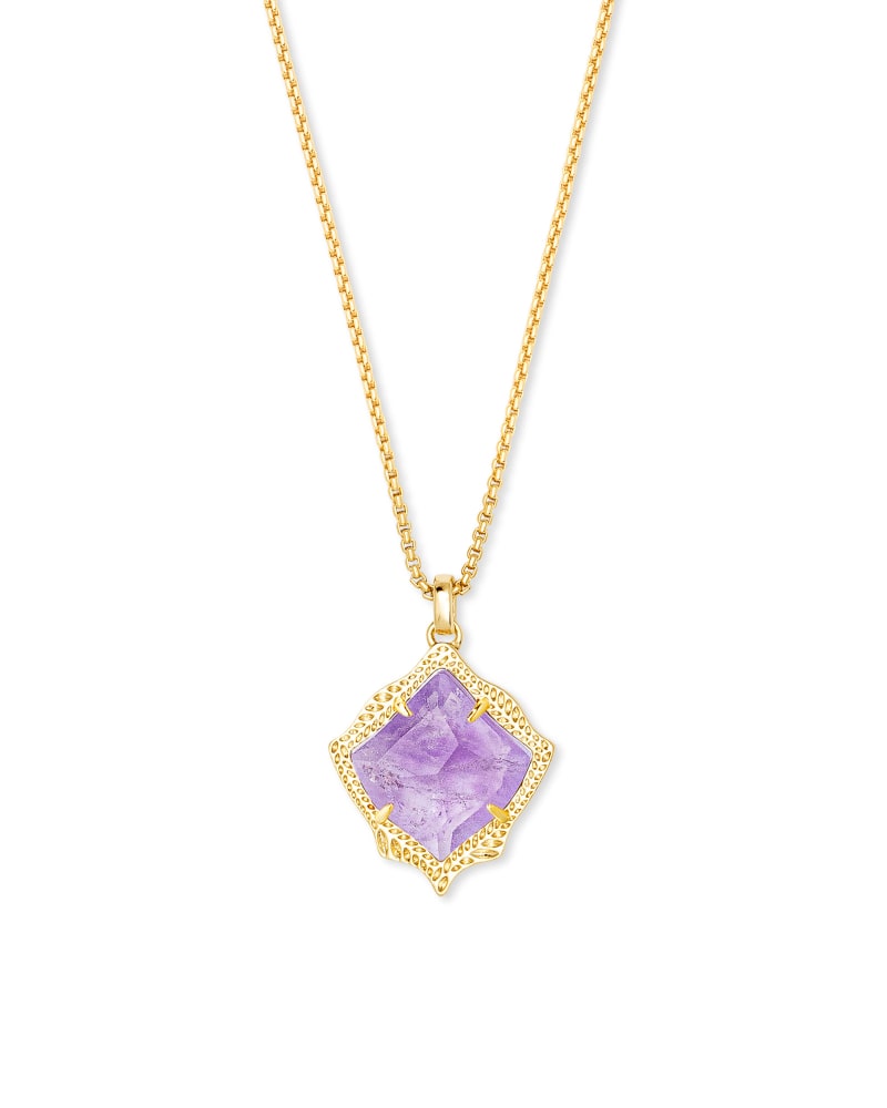 Kacey Gold Long Pendant Necklace in Purple Amethyst